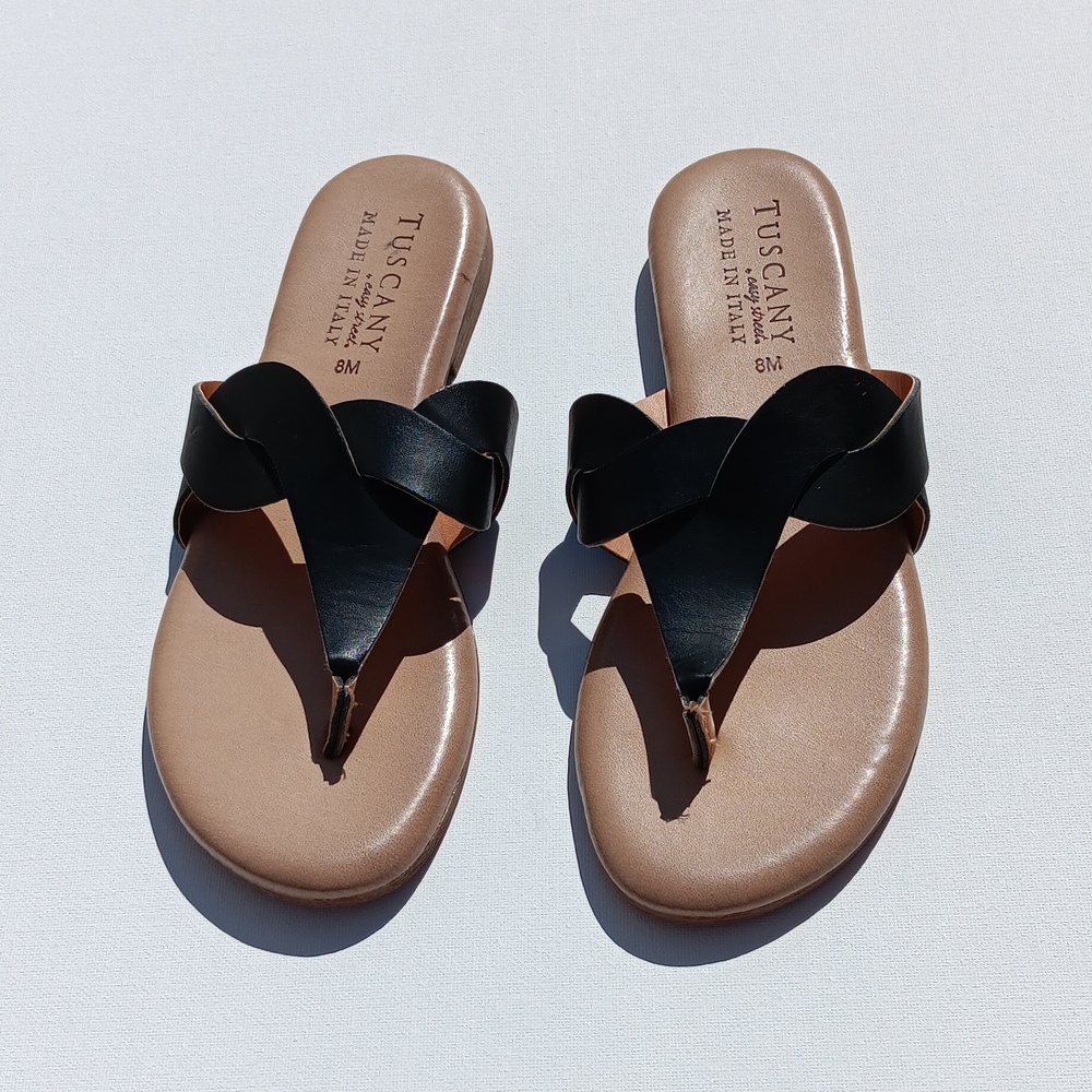 TUSCANY by EASY STREET Women's Abriana  Black Woven Flip Flop  Sandals - 8M